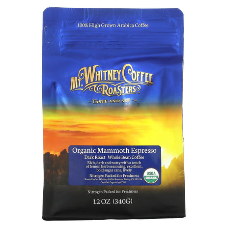 Mt. Whitney Coffee Roasters, Organic Mammoth Espresso, Whole Bean Coffee, Dark Roast, 12 oz (340 g) - Supply Center USA