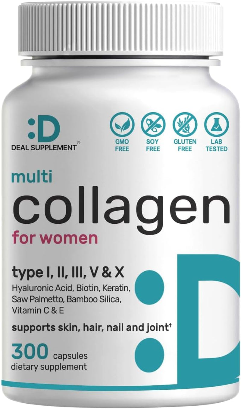 Multi Collagen Protein Powder,1Lb - Type I, II, III, V, X Collagen Peptides with Biotin 10000Mcg, Vitamin C & Hyaluronic Acid - Unflavored - Keto & Paleo Friendly, Great for Hair, Skin, Nails & Joints - Supply Center USA