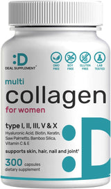 Multi Collagen Protein Powder,1Lb - Type I, II, III, V, X Collagen Peptides with Biotin 10000Mcg, Vitamin C & Hyaluronic Acid - Unflavored - Keto & Paleo Friendly, Great for Hair, Skin, Nails & Joints - Supply Center USA