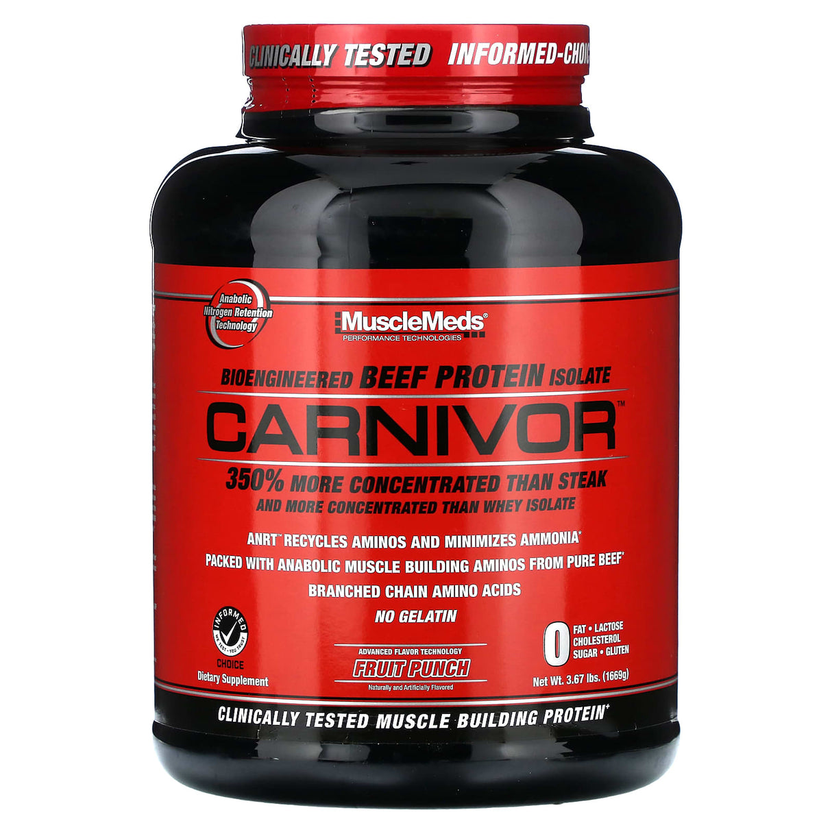 MuscleMeds, Carnivor, Bioengineered Beef Protein Isolate, Fruit Punch, 3.67 lbs (1,669 g) - Supply Center USA