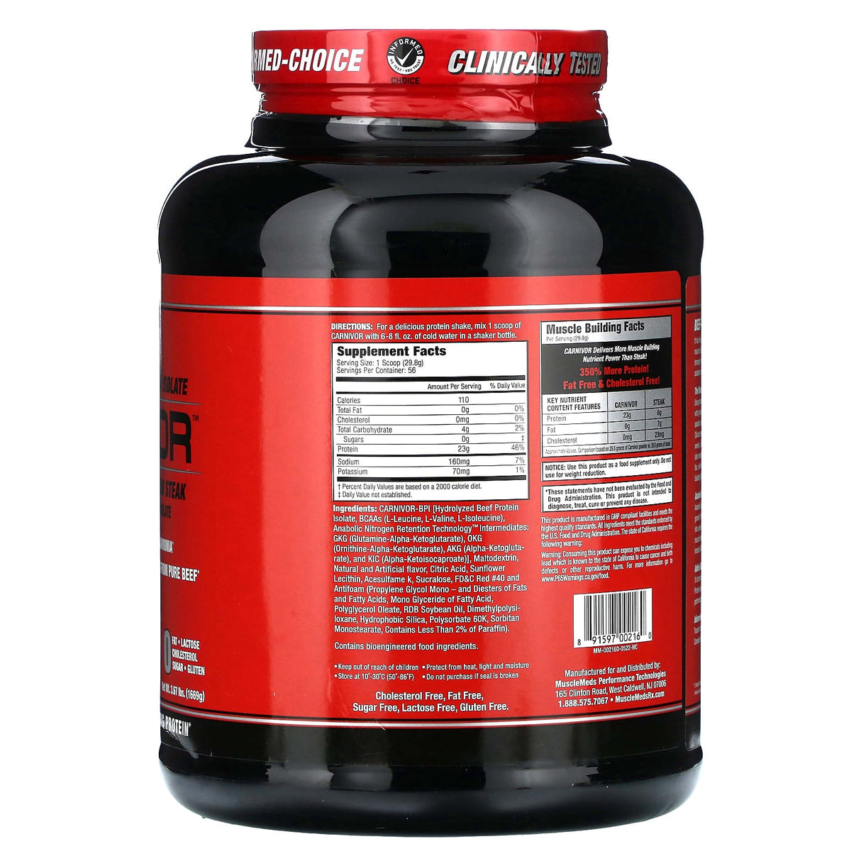 MuscleMeds, Carnivor, Bioengineered Beef Protein Isolate, Fruit Punch, 3.67 lbs (1,669 g) - Supply Center USA