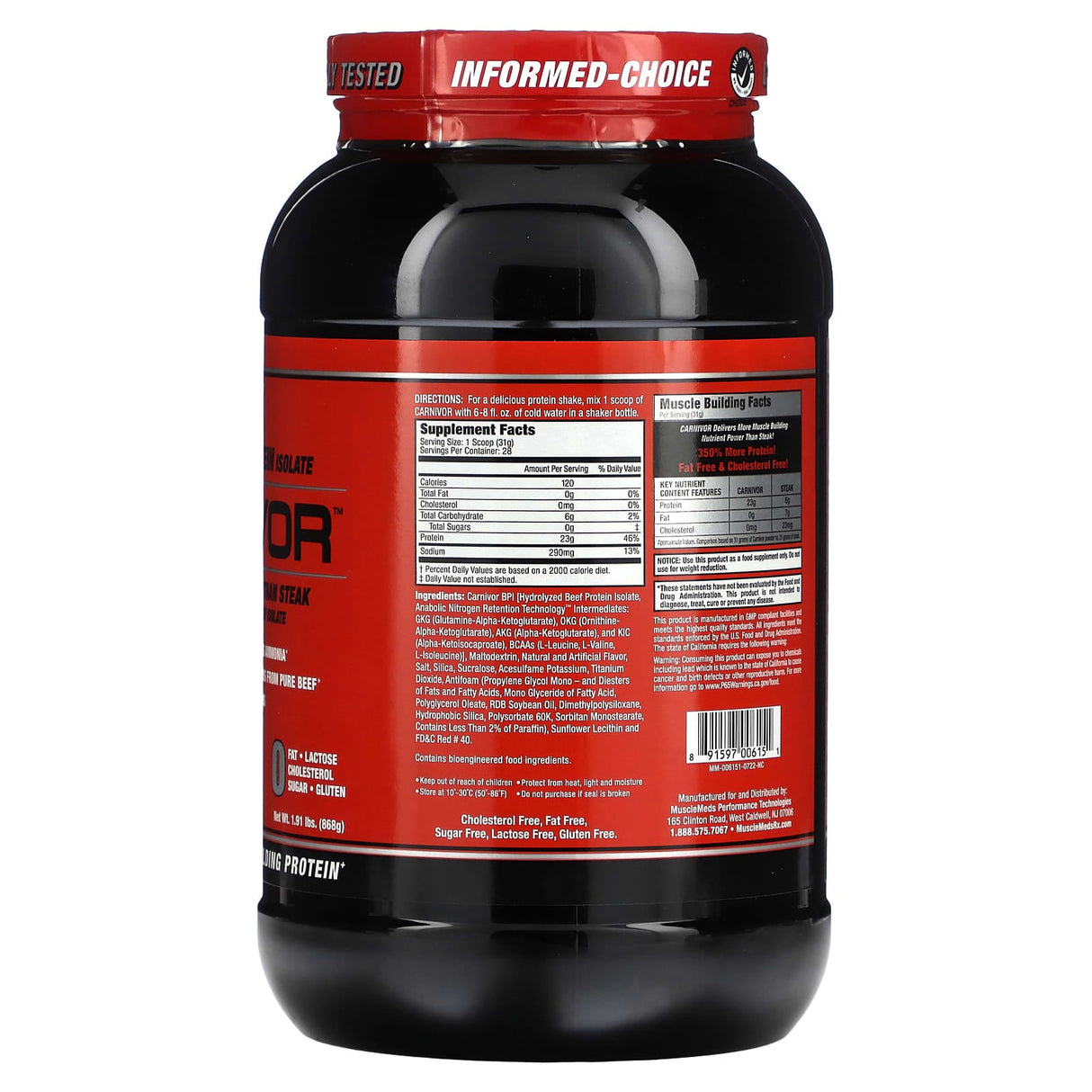 MuscleMeds, Carnivor, Bioengineered Beef Protein Isolate, Fruity Cereal, 1.91 lbs (868 g) - Supply Center USA