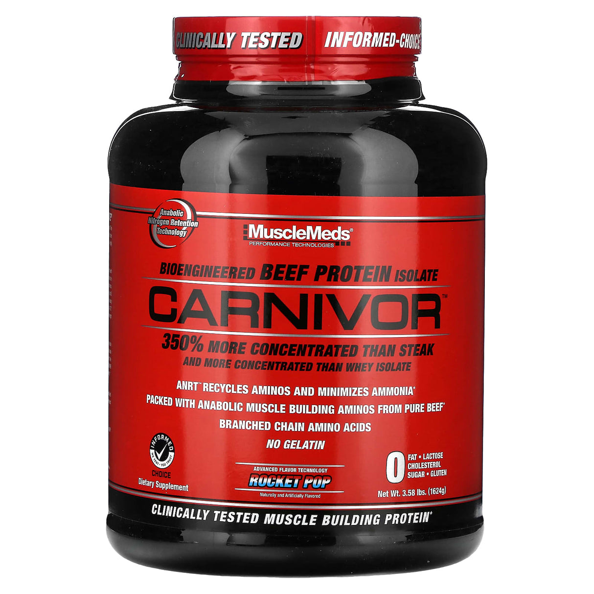 MuscleMeds, Carnivor, Bioengineered Beef Protein Isolate, Rocket Pop, 3.58 lbs (1,624 g) - Supply Center USA