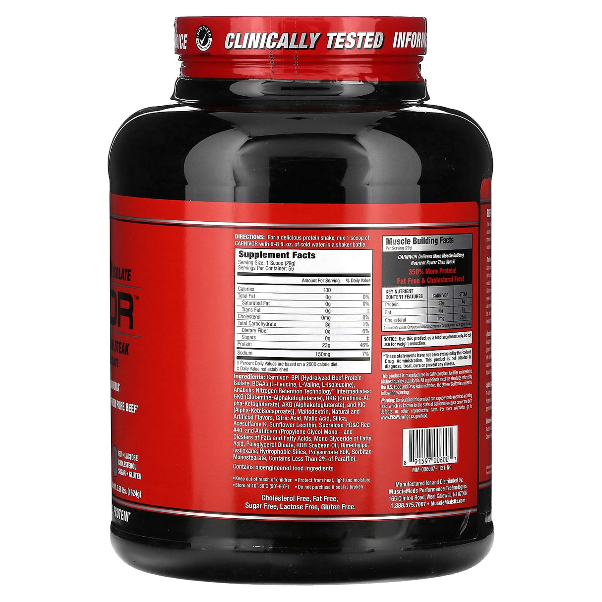 MuscleMeds, Carnivor, Bioengineered Beef Protein Isolate, Rocket Pop, 3.58 lbs (1,624 g) - Supply Center USA
