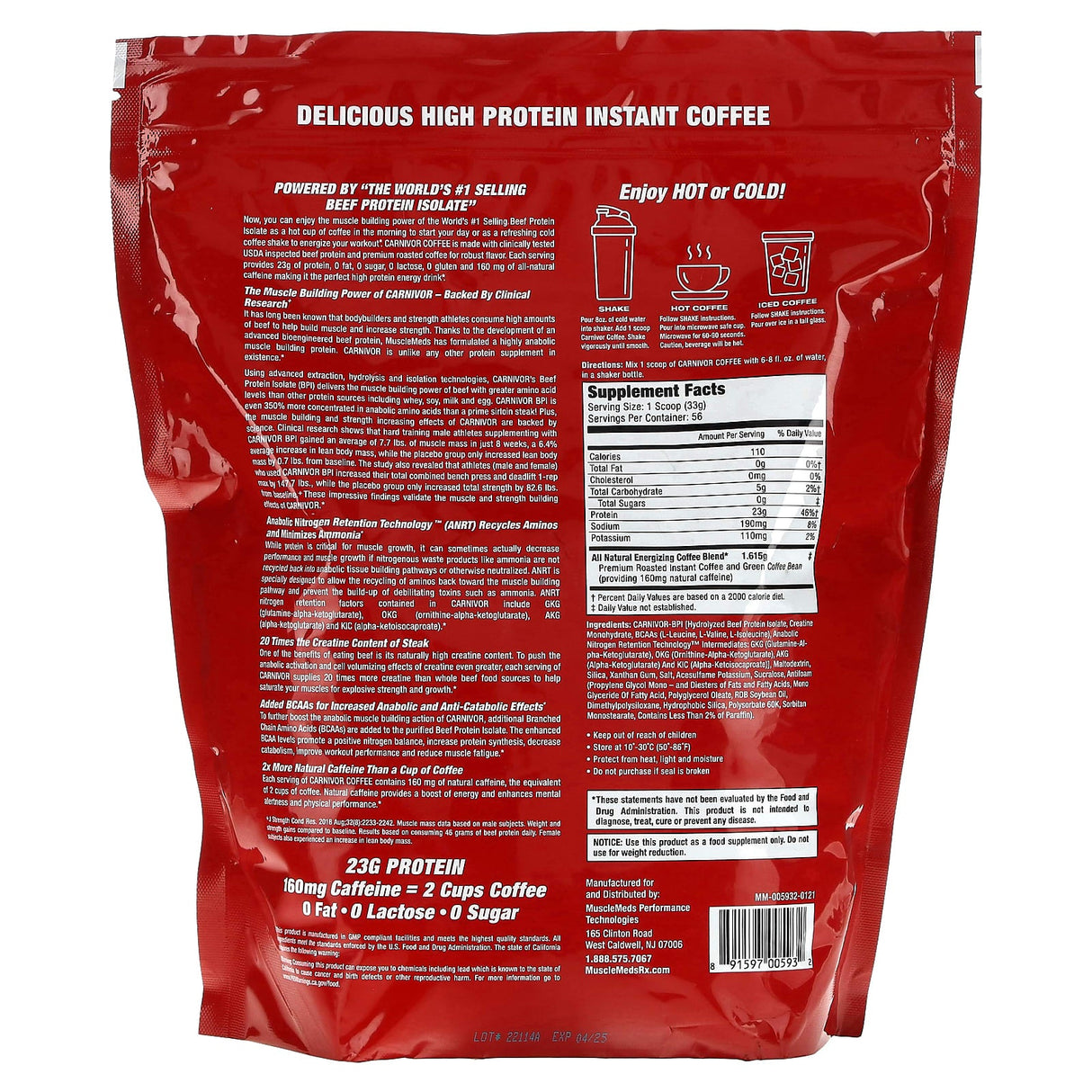 MuscleMeds, Carnivor Coffee, Bioengineered Beef Protein Isolate, Premium Roasted Coffee, 4.07 lbs (1,848 g) - Supply Center USA