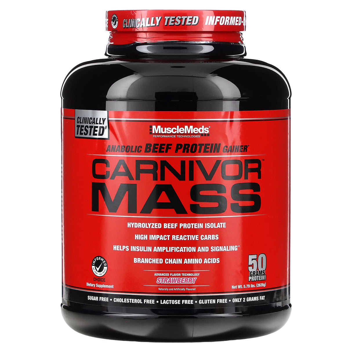 MuscleMeds, Carnivor Mass, Anabolic Beef Protein Gainer, Strawberry, 5.79 lbs (2,698 g) - Supply Center USA