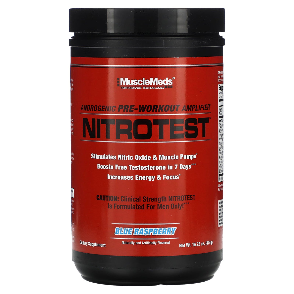 MuscleMeds, Nitrotest, Androgenic Pre-Workout Amplifier, Blue Raspberry, 16.72 oz (474 g) - Supply Center USA