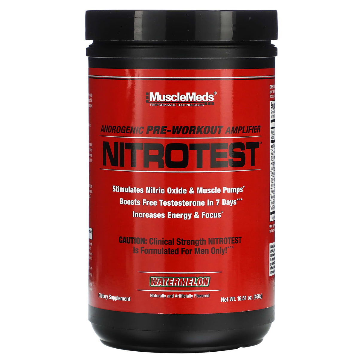MuscleMeds, Nitrotest, Androgenic Pre-Workout Amplifier, Watermelon, 16.51 oz (468 g) - Supply Center USA