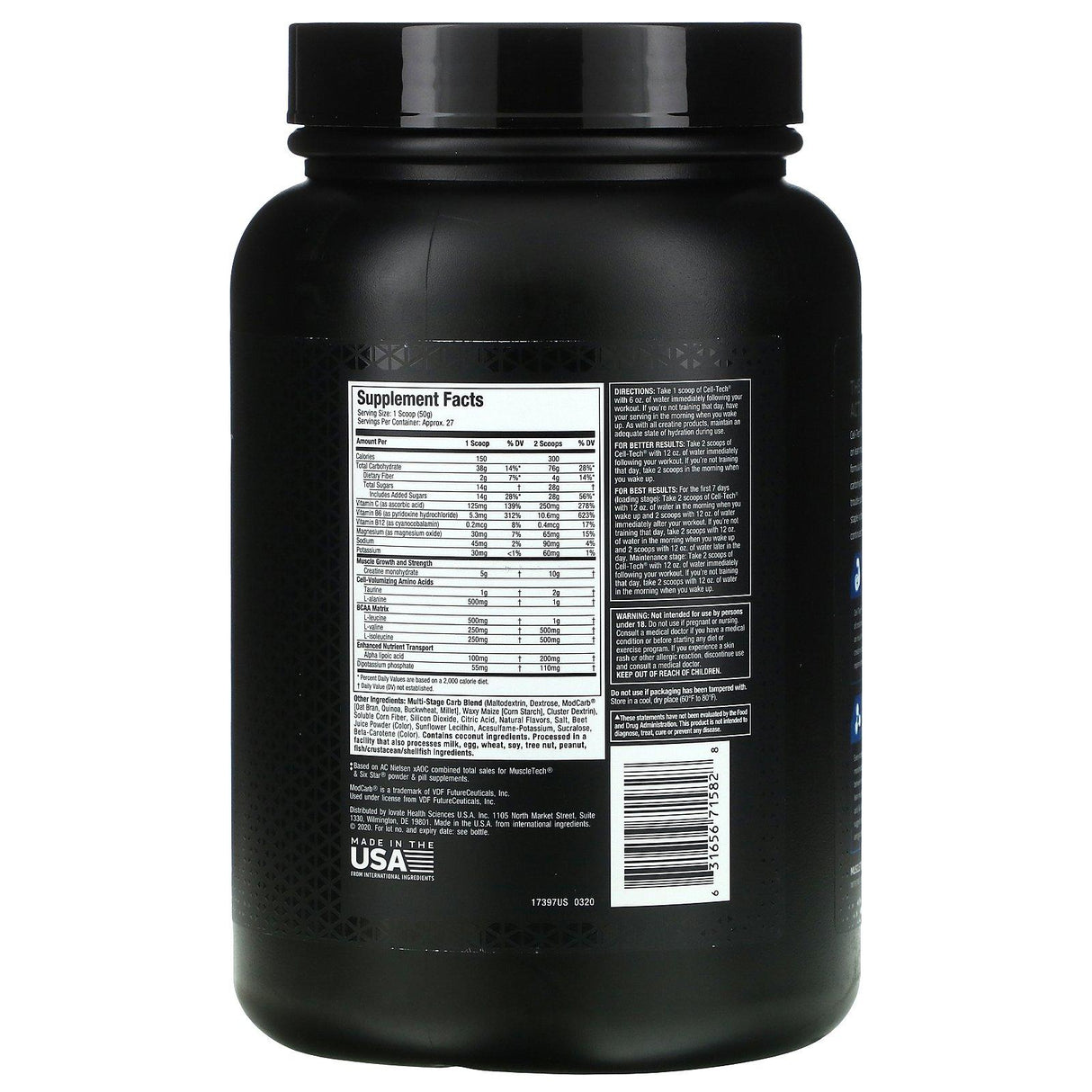 Muscletech, Cell Tech, Research-Backed Creatine + Carb Musclebuilder, Tropical Citrus Punch, 3 lbs (1.36 kg) - Supply Center USA