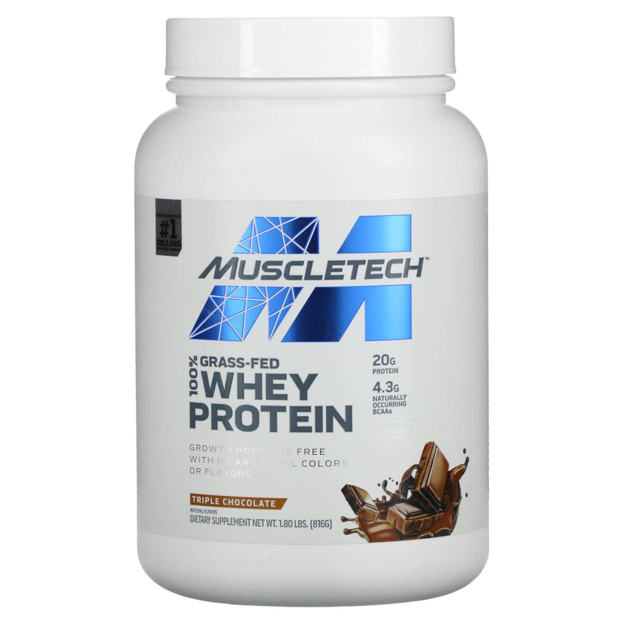 MuscleTech, Grass-Fed 100% Whey Protein, Triple Chocolate, 1.8 lbs (816 g) - Supply Center USA