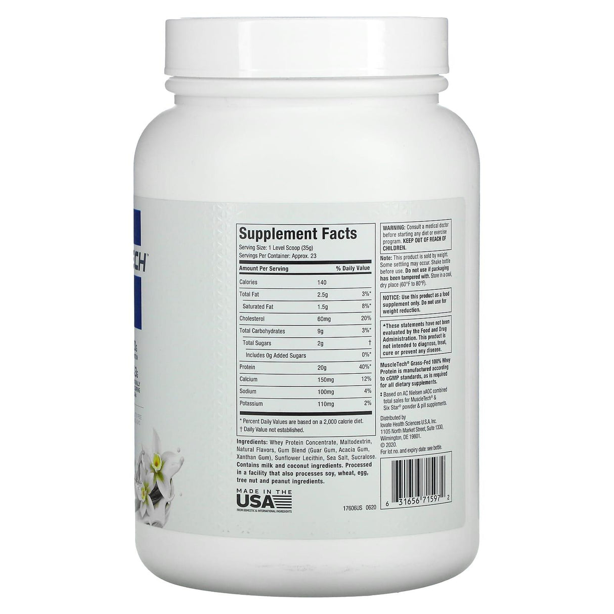 MuscleTech, Grass-Fed 100% Whey Protein, Triple Chocolate, 1.8 lbs (816 g) - Supply Center USA