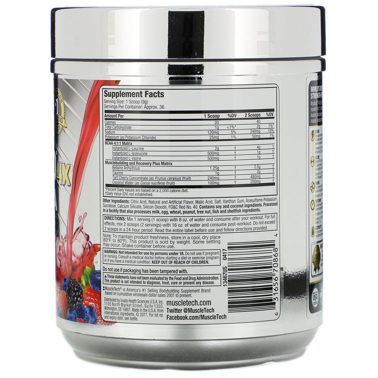 Muscletech, MyoBuild 4X Amino-BCAA, Fruit Punch Blast, 11.71 oz (332 g) - Supply Center USA