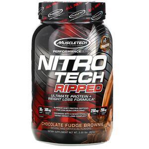 Muscletech, Nitro Tech Ripped, Ultimate Protein + Weight Loss Formula, Chocolate Fudge Brownie, 2 lbs (907 g) - Supply Center USA