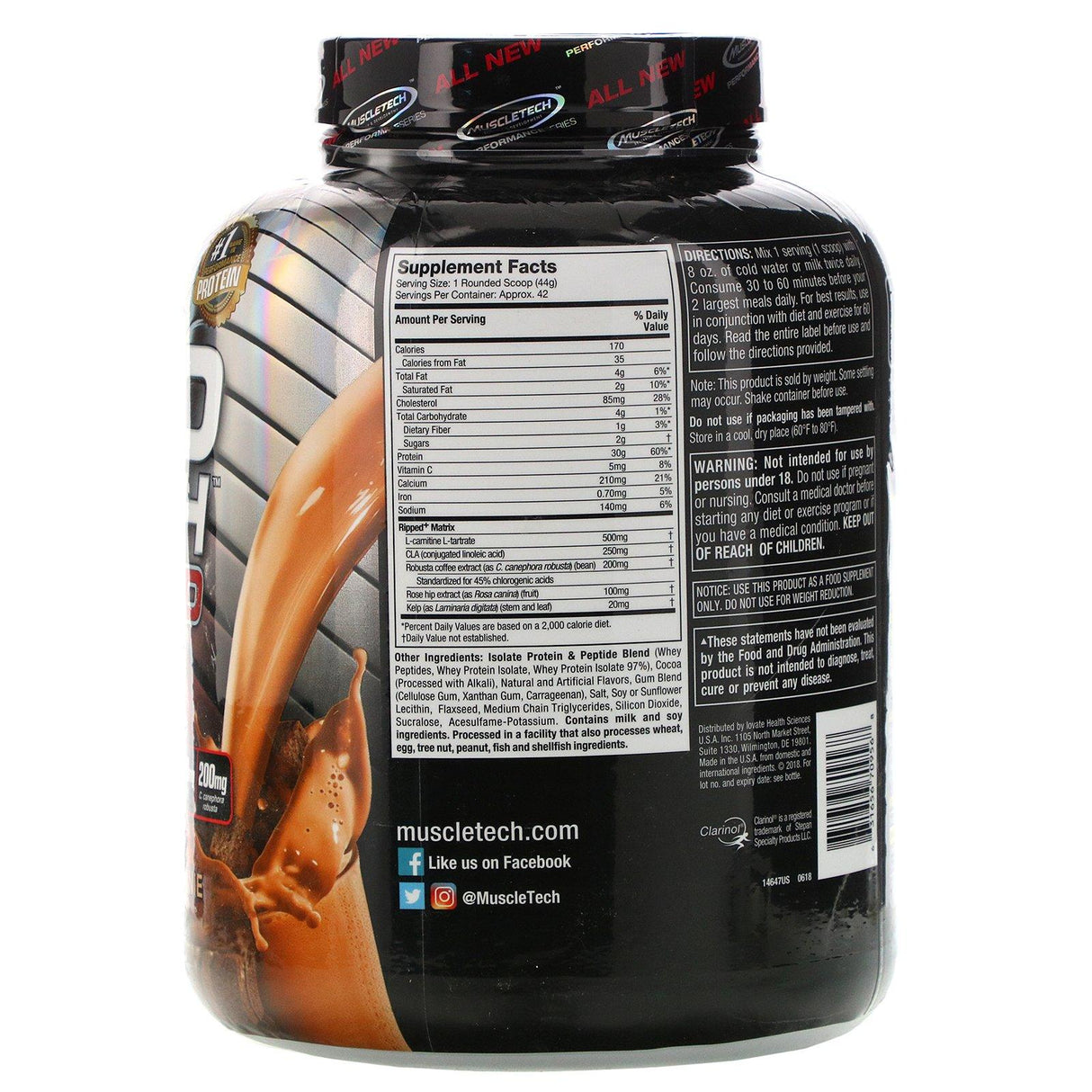 Muscletech, Nitro Tech Ripped, Ultimate Protein + Weight Loss Formula, Chocolate Fudge Brownie, 4 lbs (1.81 kg) - Supply Center USA