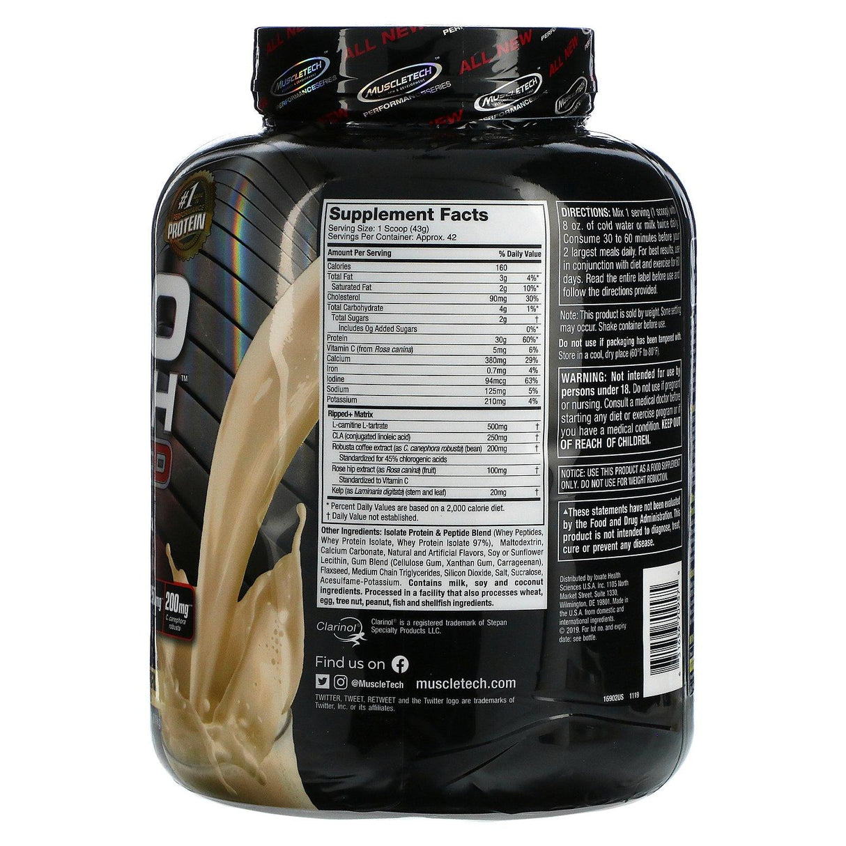 Muscletech, Nitro Tech Ripped, Ultimate Protein + Weight Loss Formula, French Vanilla Swirl, 4 lbs (1.81 kg) - Supply Center USA
