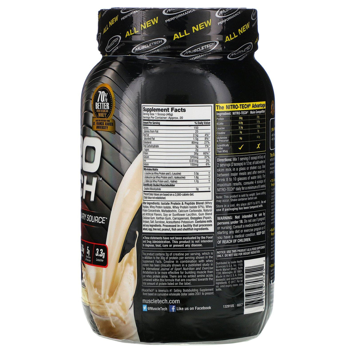 Muscletech, Nitro Tech, Whey Isolate + Lean MuscleBuilder, Vanilla, 2.00 lbs (907 g) - Supply Center USA
