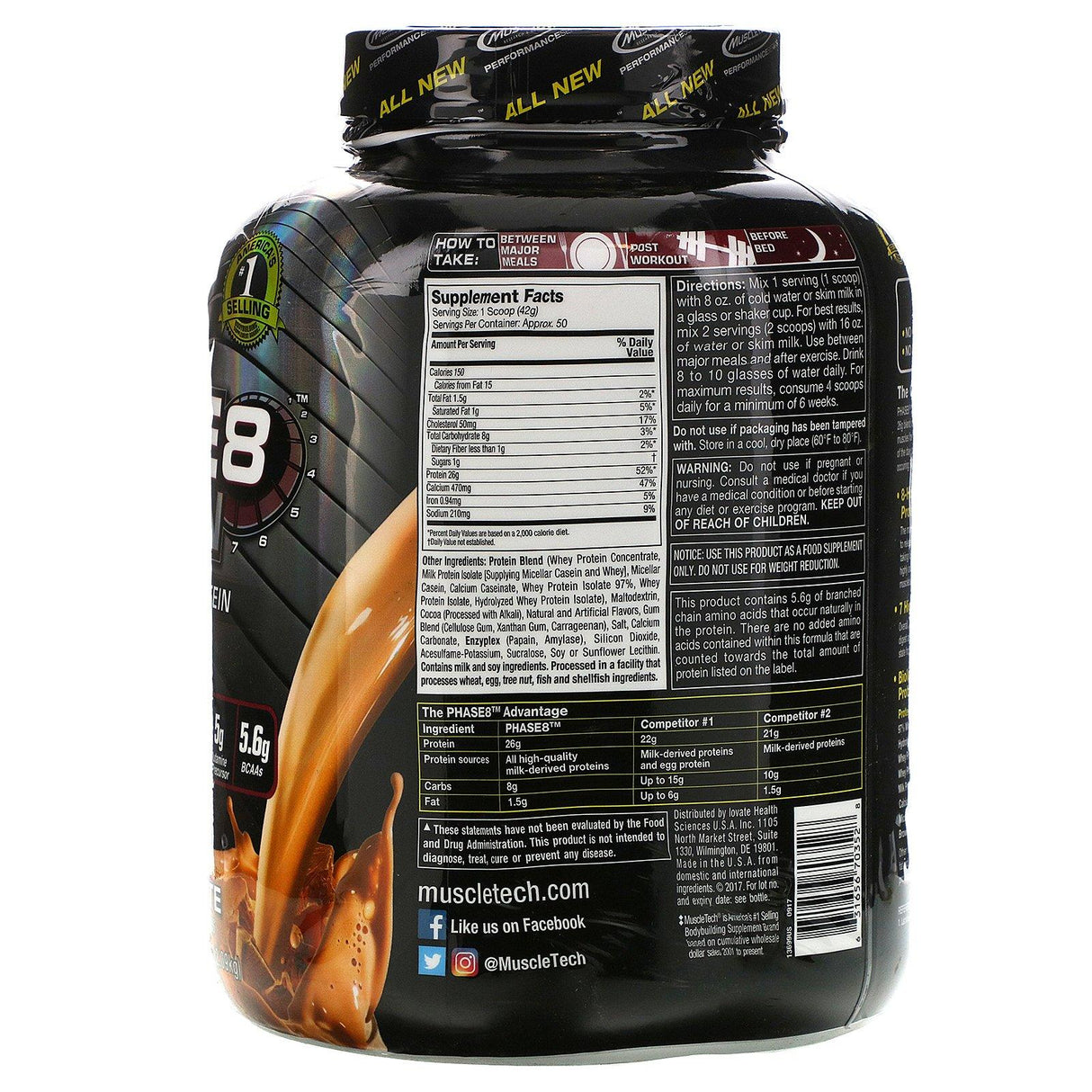 Muscletech, Performance Series, Phase8, Multi-Phase 8-Hour Protein, Milk Chocolate, 4.60 lbs (2.09 kg) - Supply Center USA