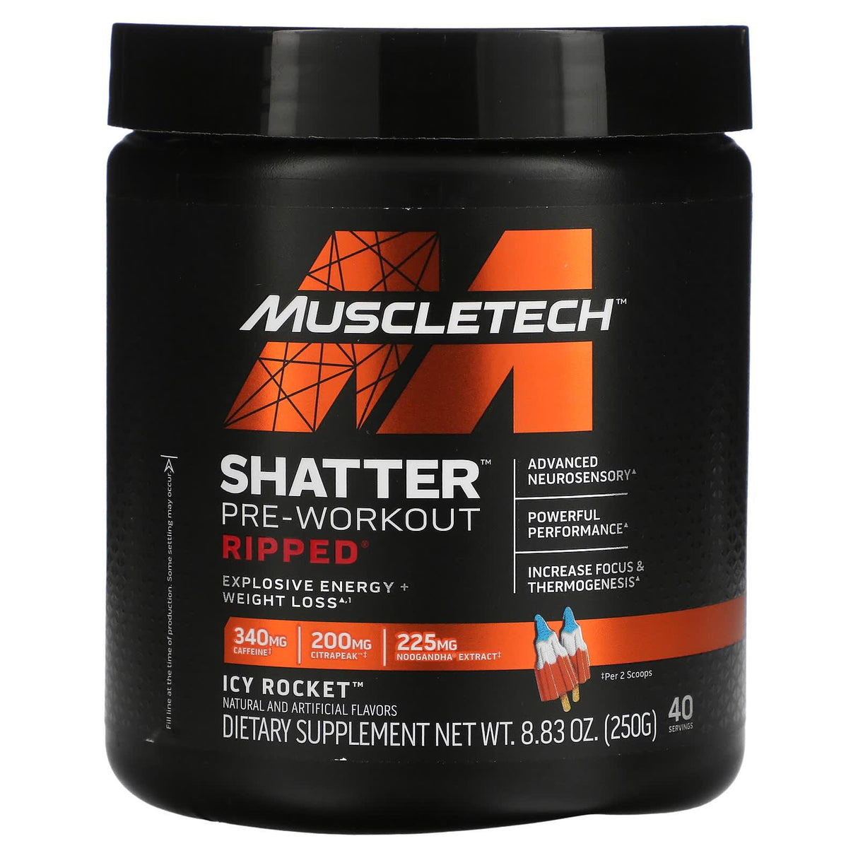 MuscleTech, Shatter Pre-Workout Ripped, Icy Rocket, 8.83 oz (250 g) - Supply Center USA