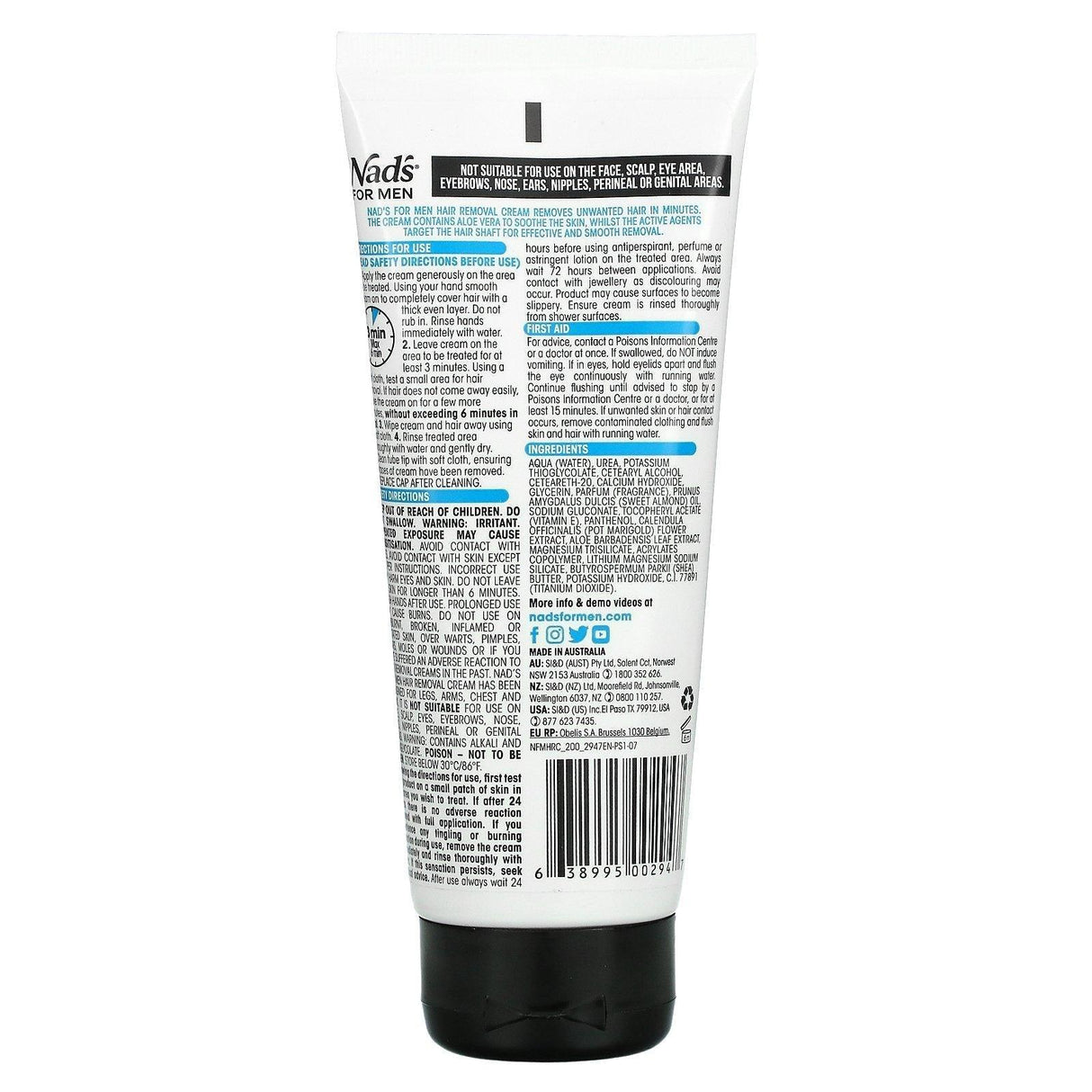 Nad's, For Men, Hair Removal Cream, 6.8 fl oz (200 ml) - Supply Center USA