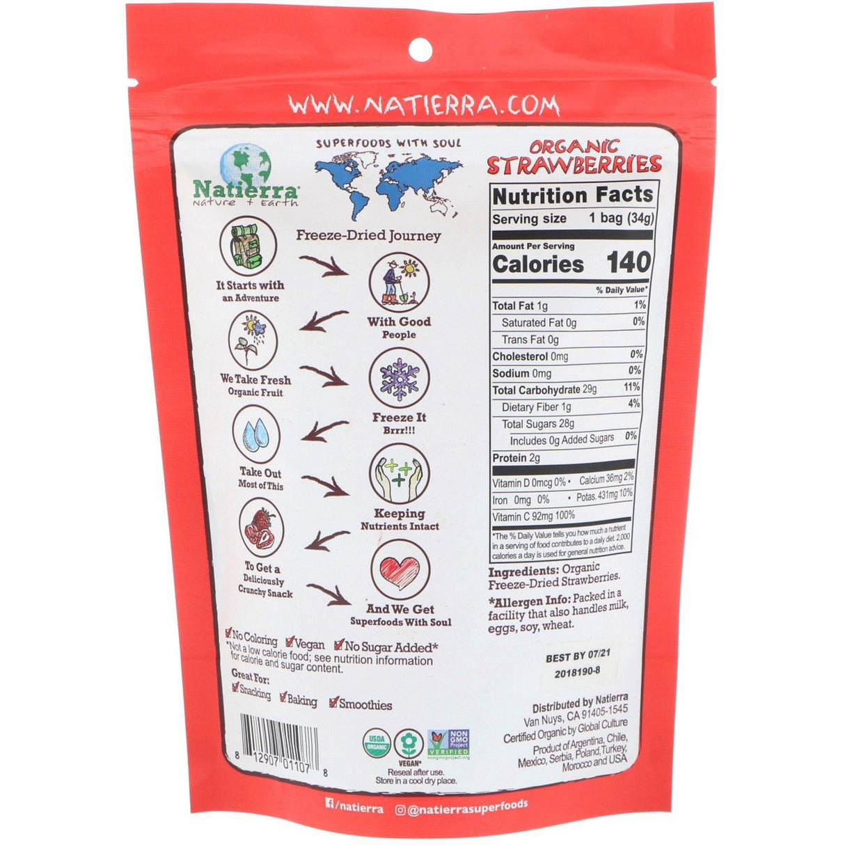 Natierra, Organic Freeze-Dried, Strawberries, 1.2 oz (34 g) - Supply Center USA