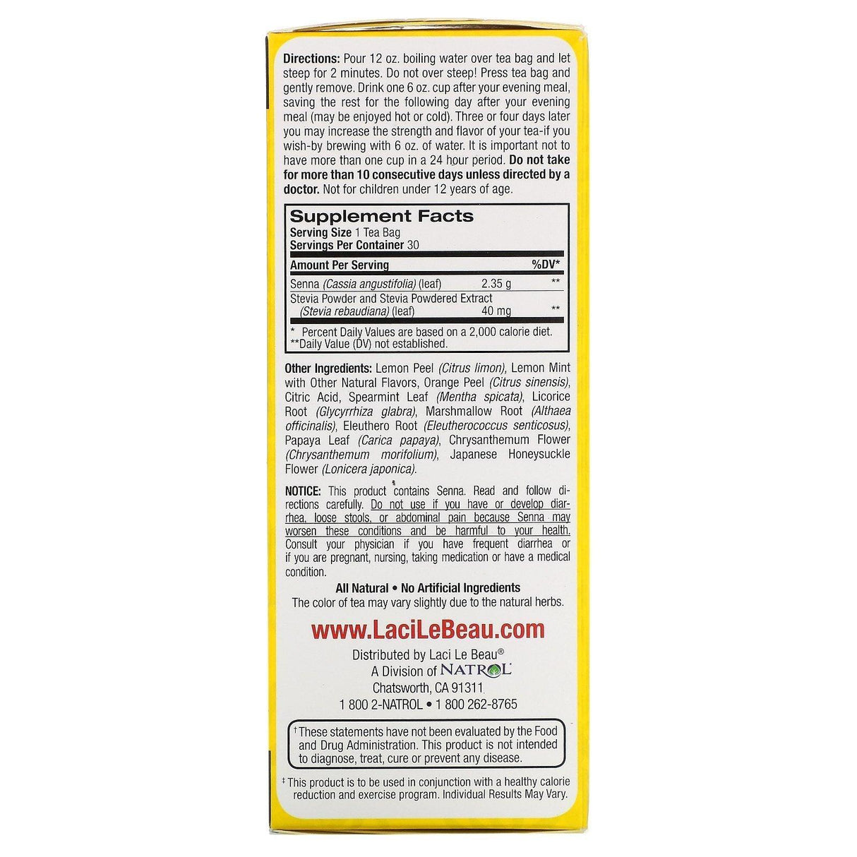 Natrol, Laci Le Beau, Super Dieter's Tea, Lemon Mint, 30 Tea Bags, 2.63 oz (75 g) - Supply Center USA