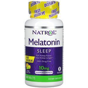 Natrol, Melatonin, Fast Dissolve, Maximum Strength, Citrus, 10 mg, 60 Tablets - Supply Center USA