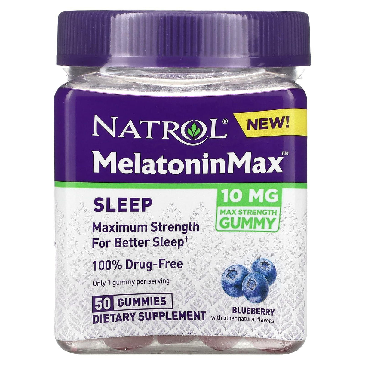 Natrol, Melatonin Max, Sleep, Blueberry, 10 mg, 50 Gummies - Supply Center USA