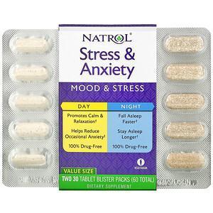 Natrol, Stress & Anxiety, Day & Night, Two 30 Tablet Blister Packs (60 Total) - Supply Center USA