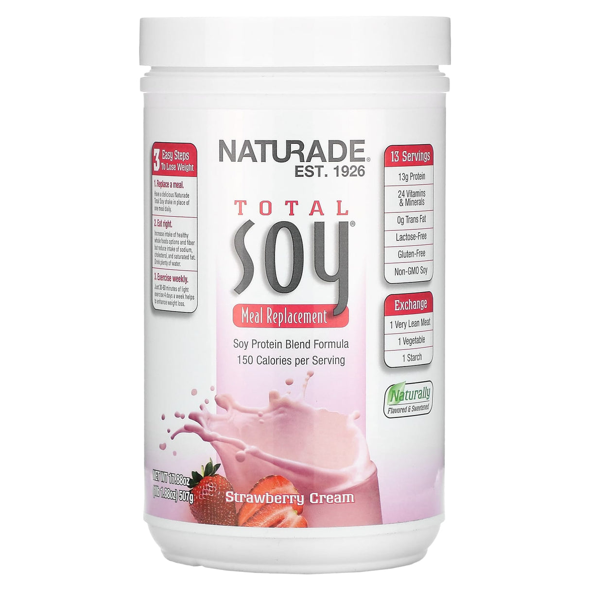 Naturade, Total Soy, Meal Replacement, Strawberry Cream, 17.88 oz (507 g) - Supply Center USA