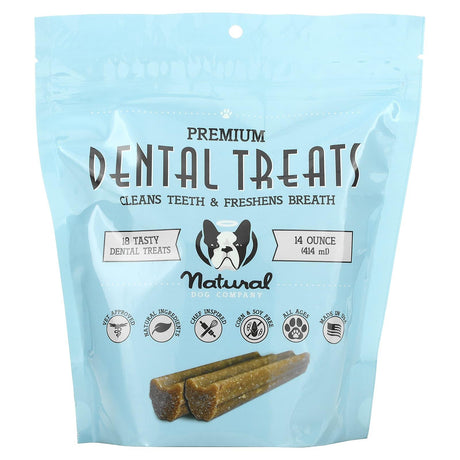 Natural Dog Company, Dental Treats, Cleans Teeth & Freshens Breath, 18 Tasty Dental Treats, 14 oz (414 ml) - Supply Center USA