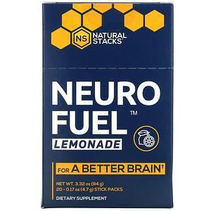 Natural Stacks, Neuro Fuel, Lemonade, 20 Stick Packs, 0.17 oz ( 4.7 g) Each - Supply Center USA