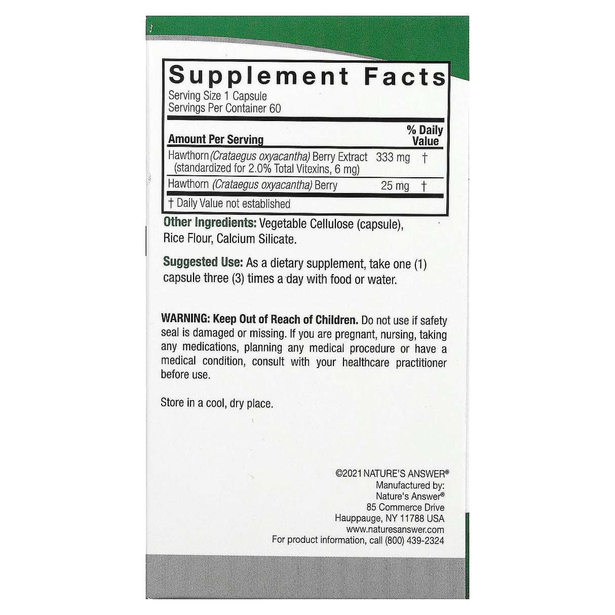 Nature's Answer, Hawthorn, 358 mg, 60 Vegetarian Capsules - Supply Center USA