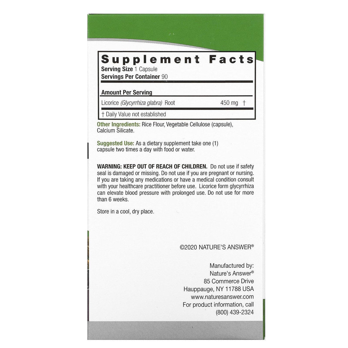Nature's Answer, Licorice, 450 mg, 90 Vegetarian Capsules - Supply Center USA