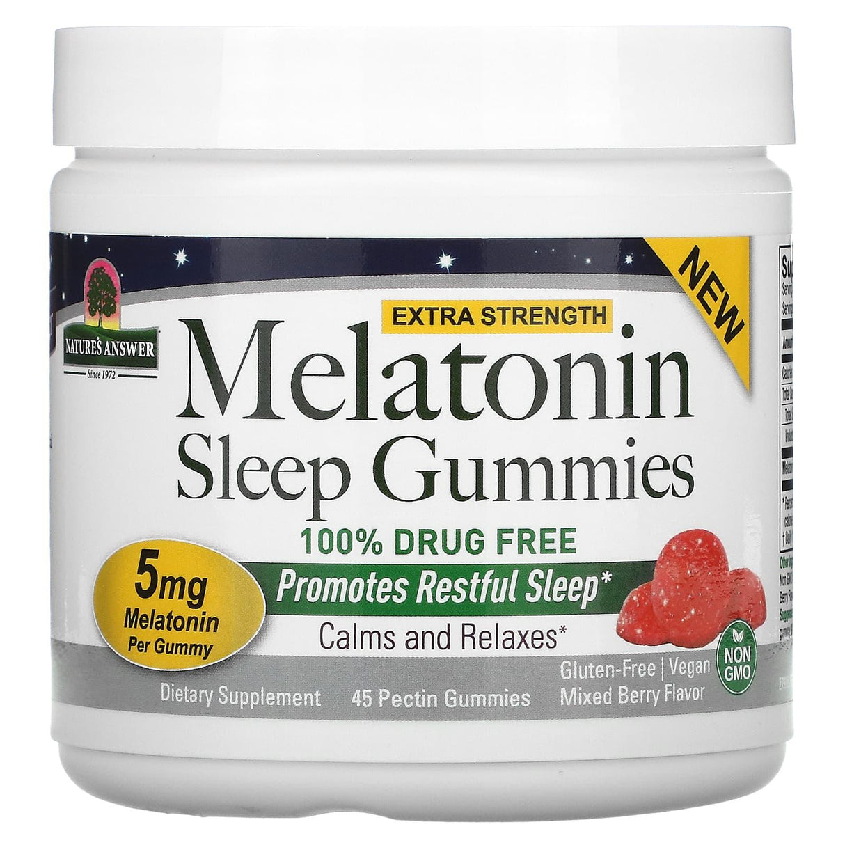Nature's Answer, Melatonin Sleep Gummies, Extra Strength, Mixed Berry, 5 mg, 45 Pectin Gummies - Supply Center USA