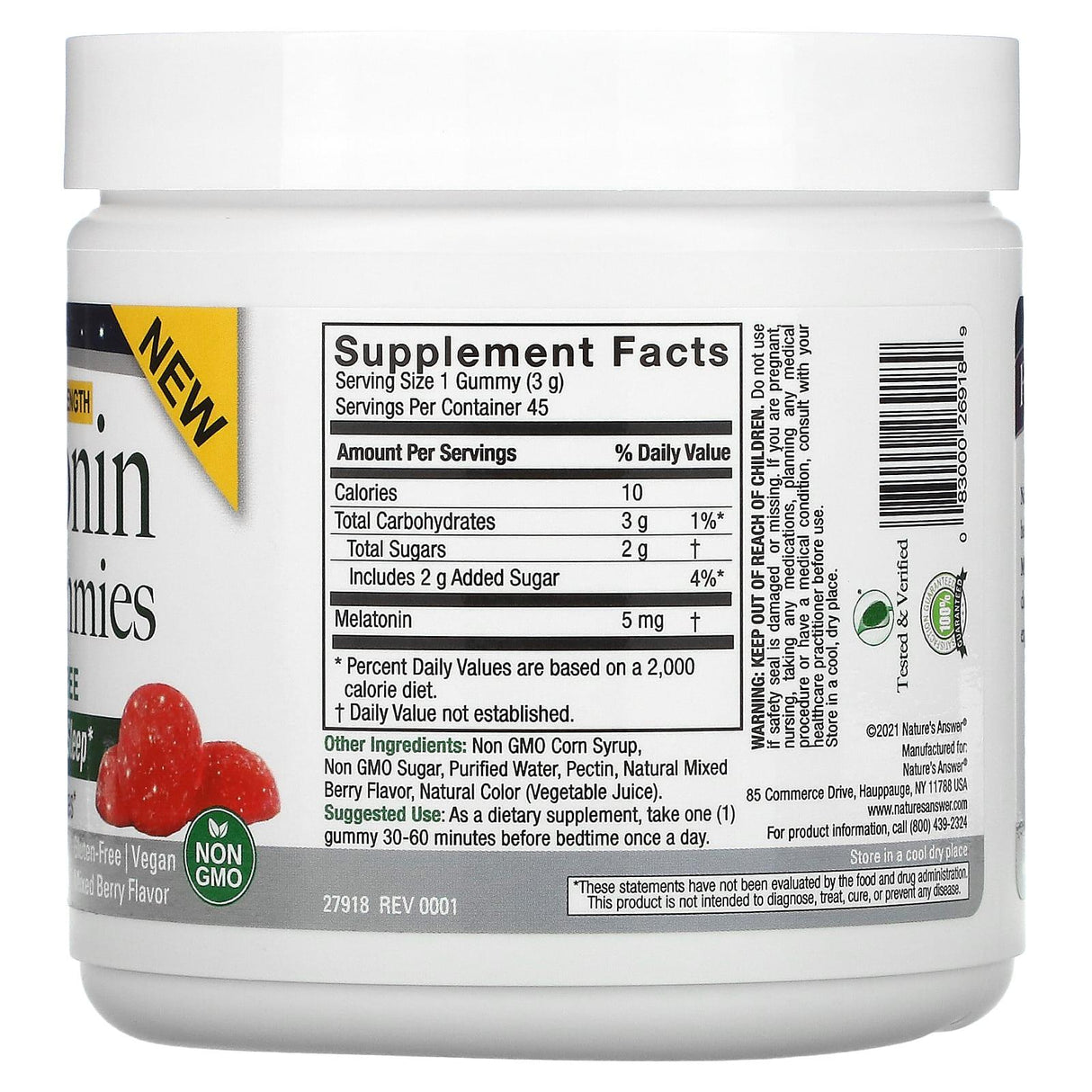 Nature's Answer, Melatonin Sleep Gummies, Extra Strength, Mixed Berry, 5 mg, 45 Pectin Gummies - Supply Center USA