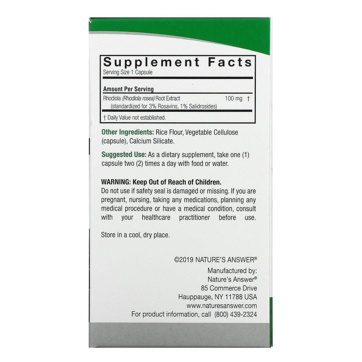 Nature's Answer, Rhodiola, 100 mg, 60 Vegetarian Capsules - Supply Center USA
