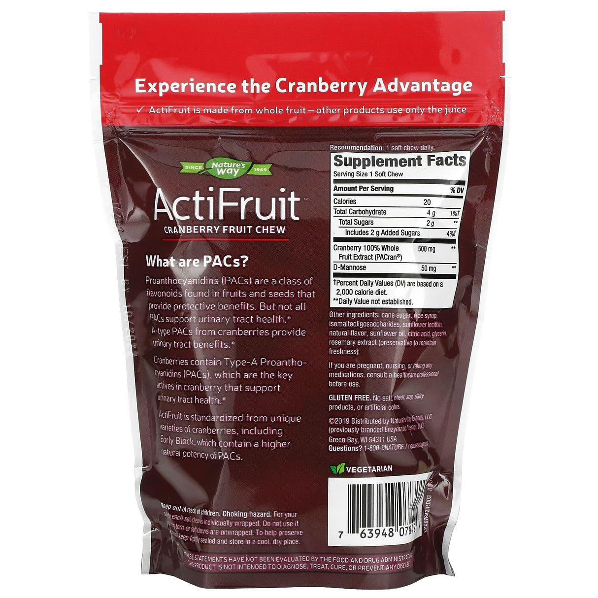 Nature's Way, ActiFruit, Cranberry Fruit Chew, 500 mg, 20 Soft Chews - Supply Center USA