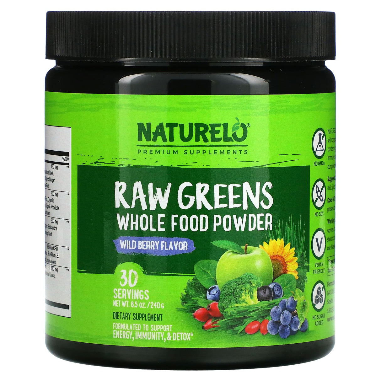 NATURELO, Raw Greens, Whole Food Powder, Unsweetened, 8.5 oz (240 g) - Supply Center USA