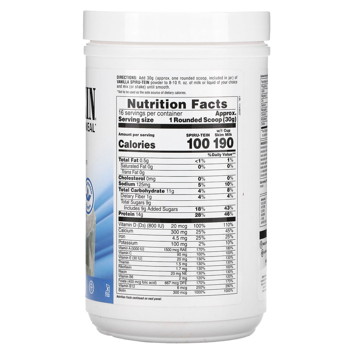 NaturesPlus, Spiru-Tein, Protein Powder Meal, Vanilla, 1.06 lbs (480 g) - Supply Center USA