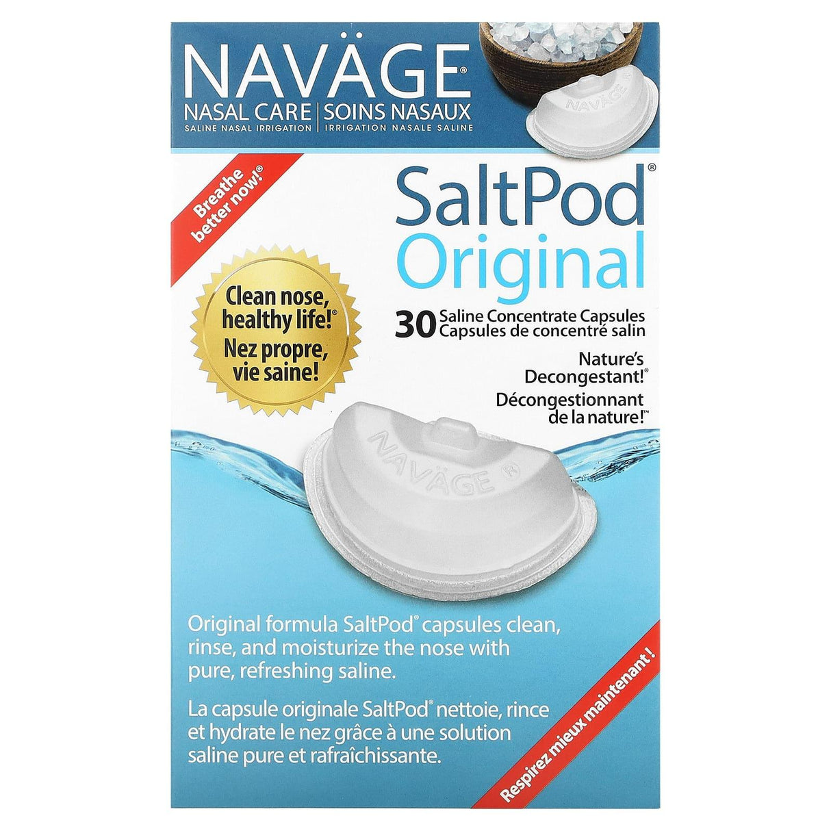 Navage, Nasal Care, Saline Nasal Irrigation, Saltpod Original, 30 Saline Concentrate Capsules - Supply Center USA