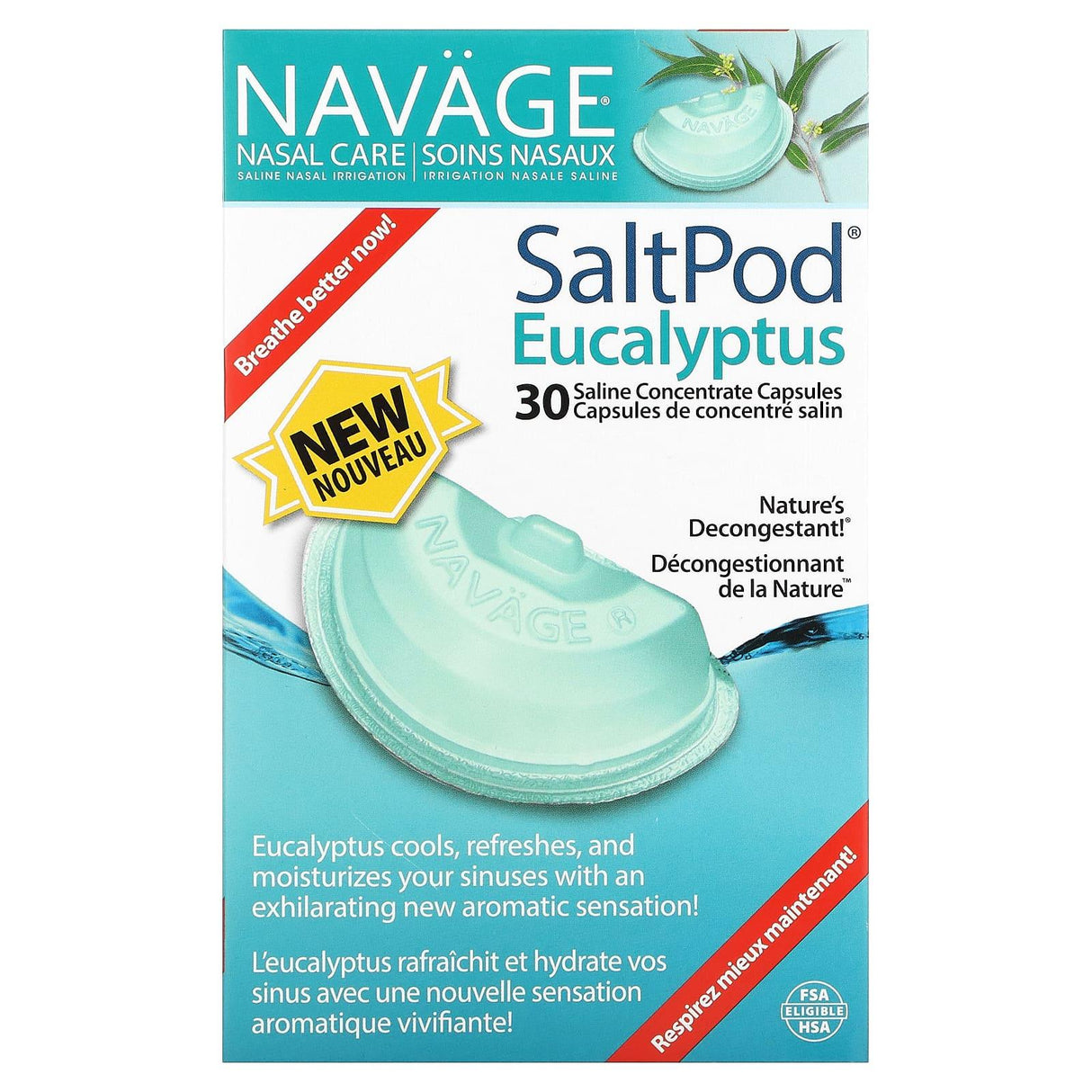Navage, Nasal Care, Saline Nasal Irrigation, Saltpod Original, 30 Saline Concentrate Capsules - Supply Center USA