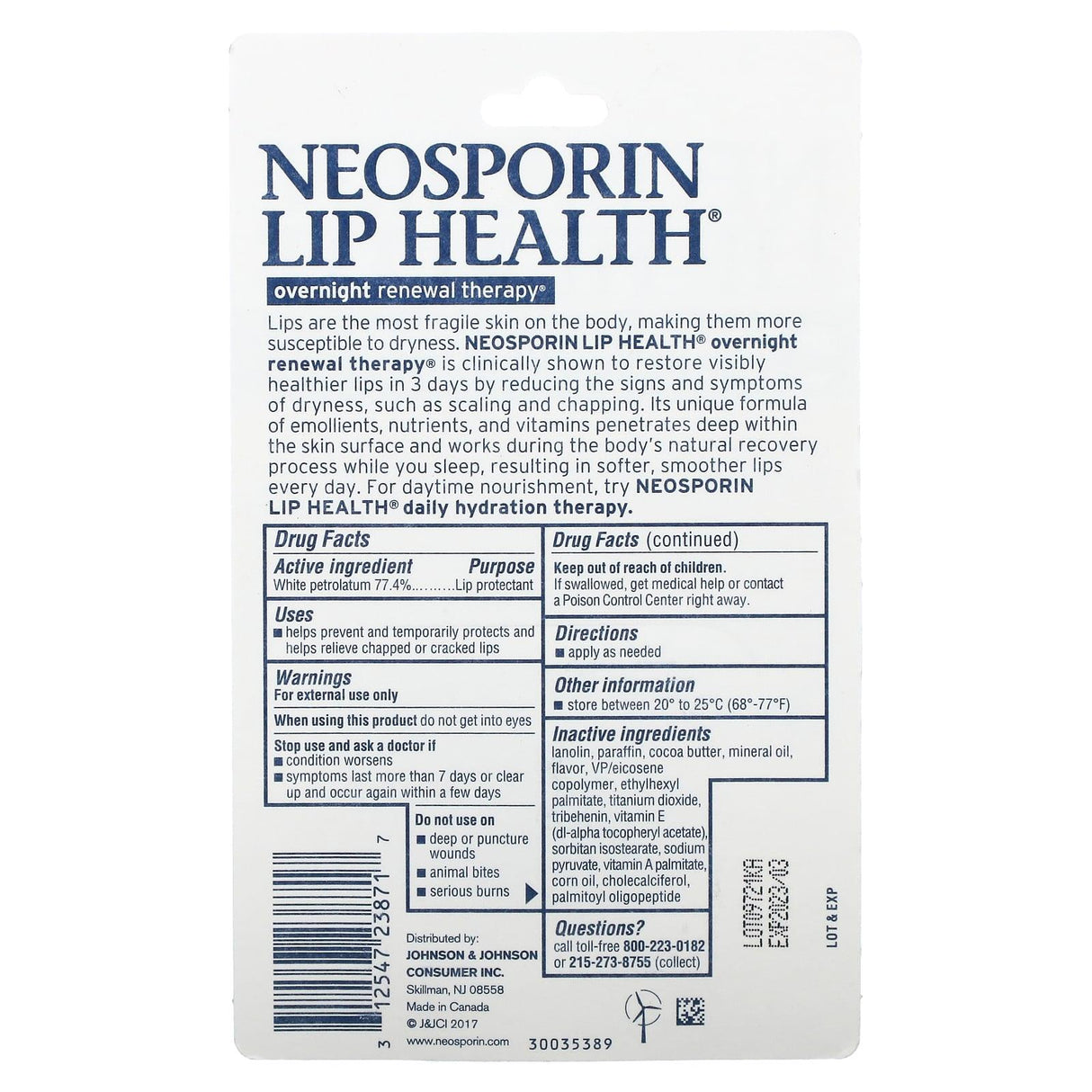 Neosporin, Overnight Renewal Therapy, White Petrolatum Lip Protectant, 0.27 oz (7.7 g) - Supply Center USA