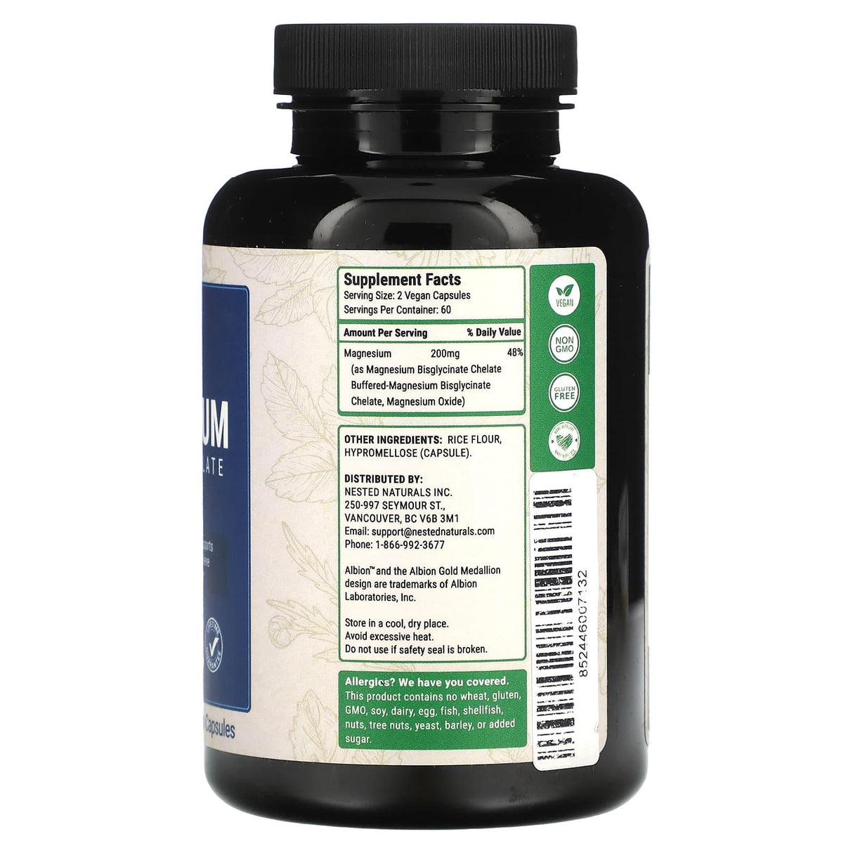 Nested Naturals, Magnesium, Glycinate Chelate, 120 Vegan Capsules - Supply Center USA