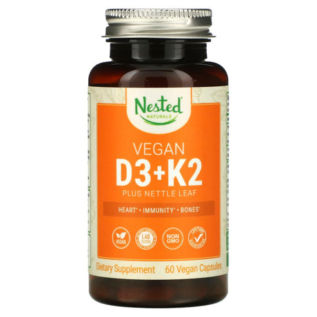 Nested Naturals, Vegan D3 + K2 plus Nettle Leaf, 60 Vegan Capsules - Supply Center USA