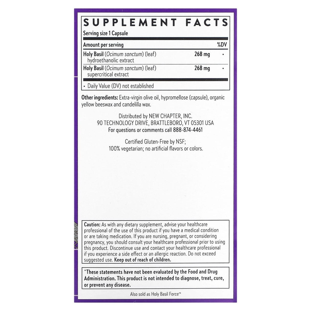 New Chapter, Concentrated Superfood Holy Basil, 30 Vegetarian Capsules - Supply Center USA