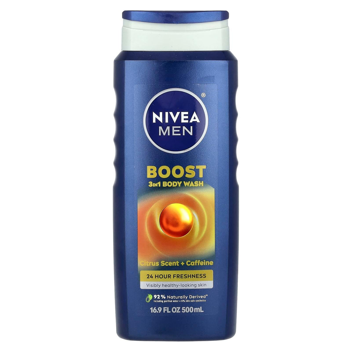 Nivea, Men, Boost 3-In-1 Body Wash, Citrus Scent + Caffeine, 16.9 fl oz (500 ml) - Supply Center USA