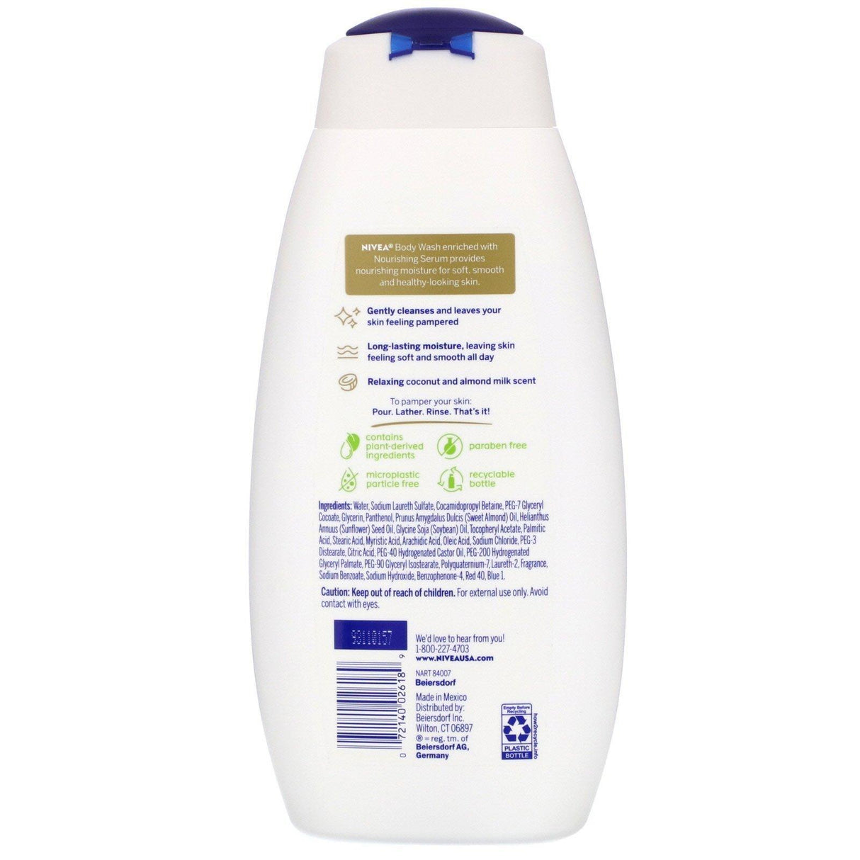 Nivea, Pampering Body Wash, Coconut and Almond Milk, 20 fl oz (591 ml) - Supply Center USA