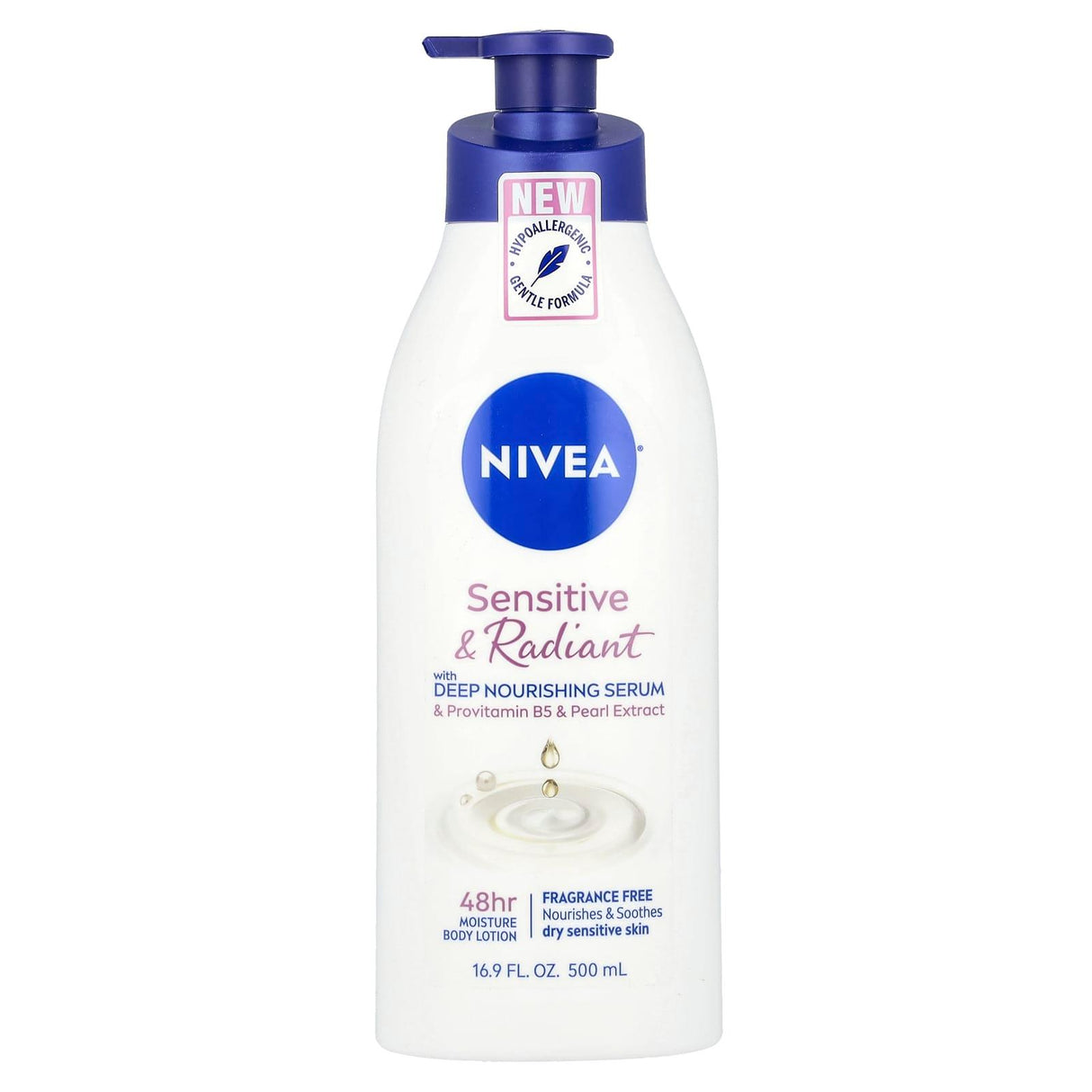 Nivea, Sensitive & Radiant Body Lotion, Fragrance Free, 16.9 fl oz (500 ml) - Supply Center USA