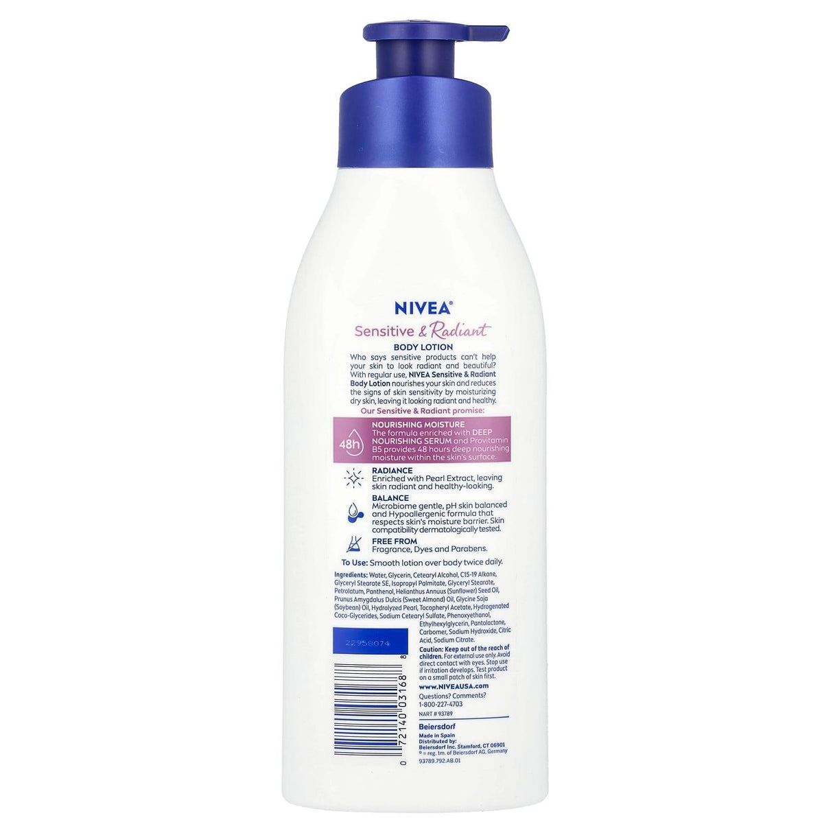 Nivea, Sensitive & Radiant Body Lotion, Fragrance Free, 16.9 fl oz (500 ml) - Supply Center USA