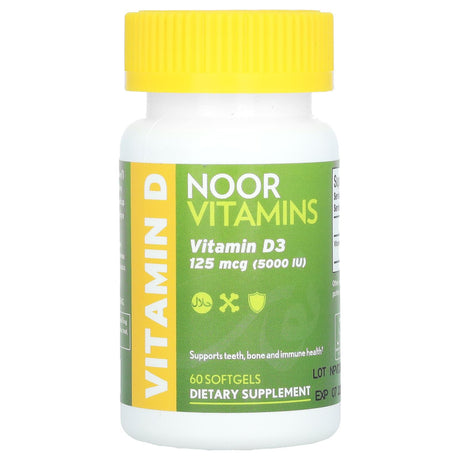 Noor Vitamins, Vitamin D3, 125 mcg (5,000 IU), 60 Softgels - Supply Center USA